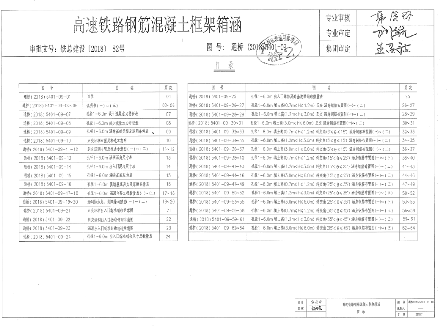 通桥(2018)5401-09 高速铁路钢筋混凝土框架箱涵 单孔 孔径：6.0m